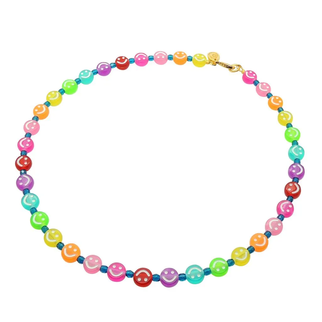 Maxi Ombre Rainbow Smiley Charm Faceted Glass Bead Necklace