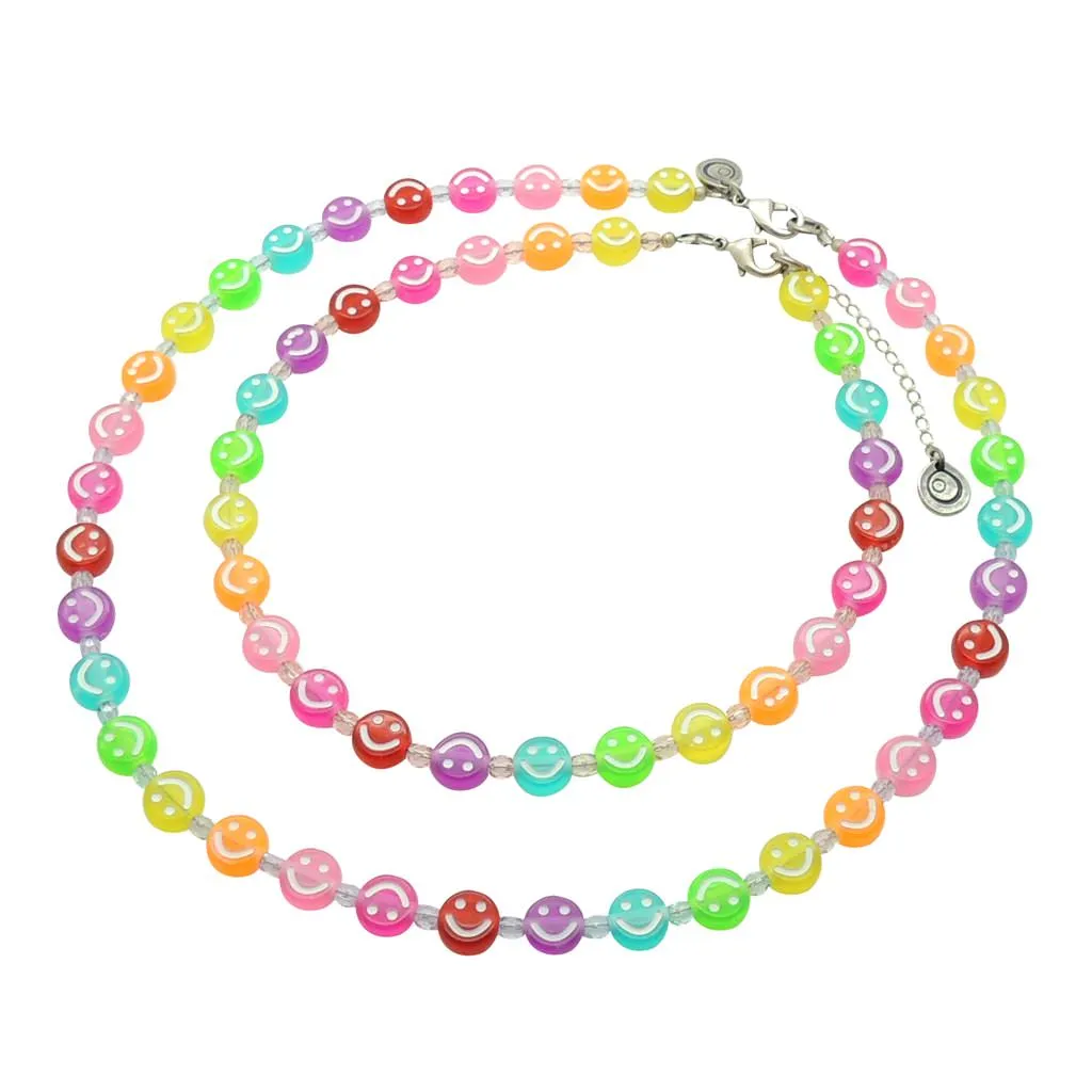 Maxi Ombre Rainbow Smiley Charm Faceted Glass Bead Necklace