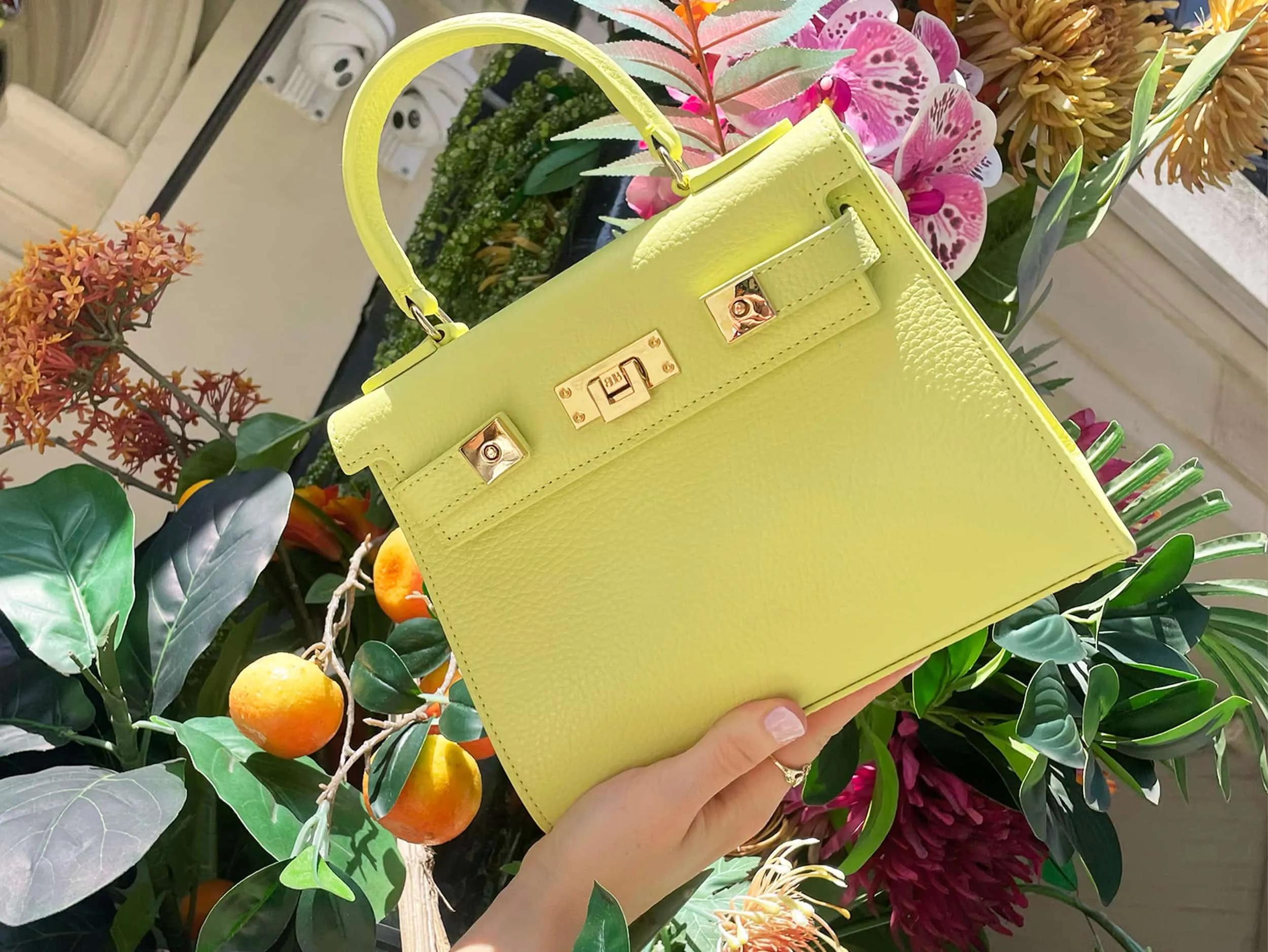 Maya Midi Caribou Soft Grainy Print Calf Leather Handbag - Primrose