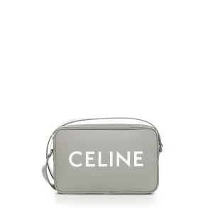 Medium Messenger Bag In Pale Grey Smooth Calfskin With Logo Print