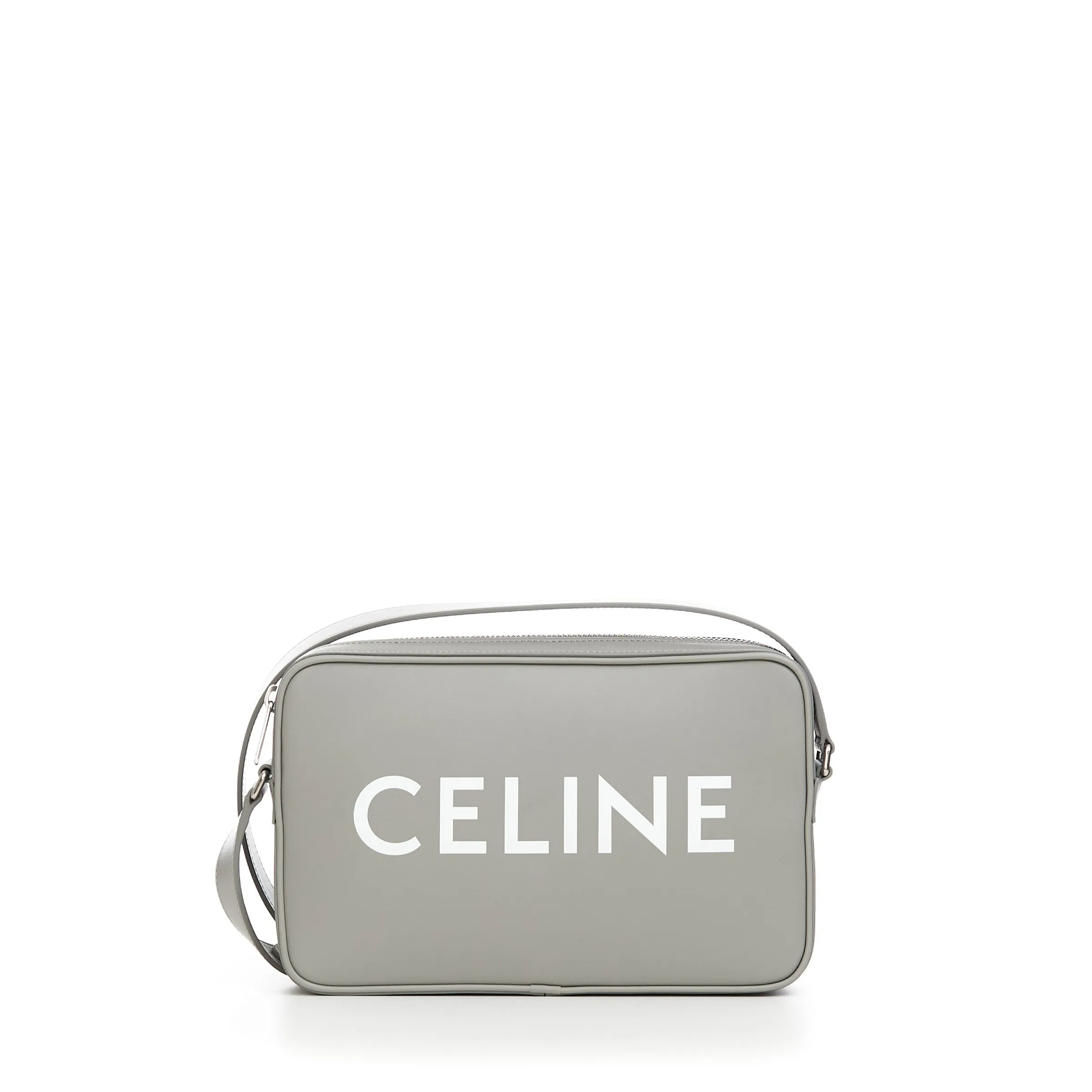 Medium Messenger Bag In Pale Grey Smooth Calfskin With Logo Print