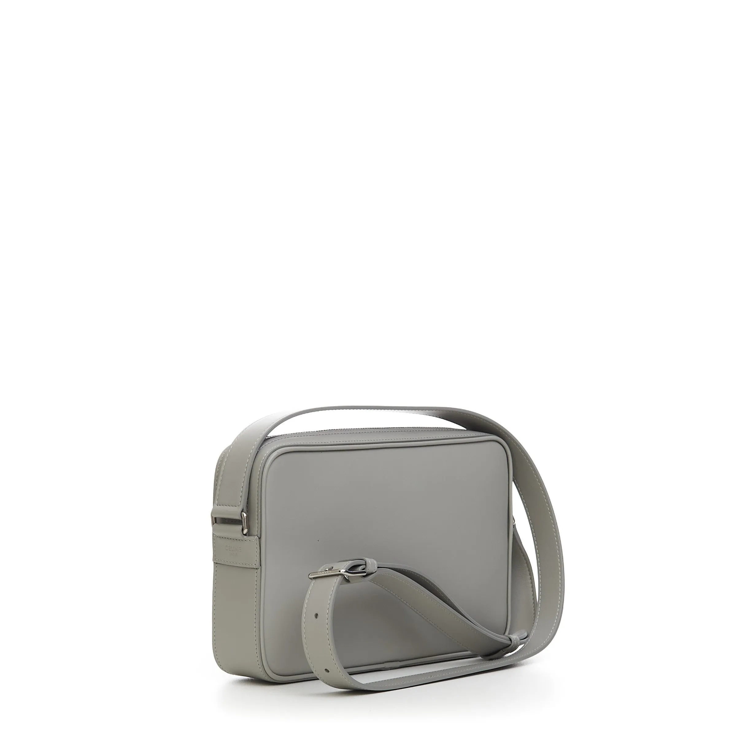 Medium Messenger Bag In Pale Grey Smooth Calfskin With Logo Print