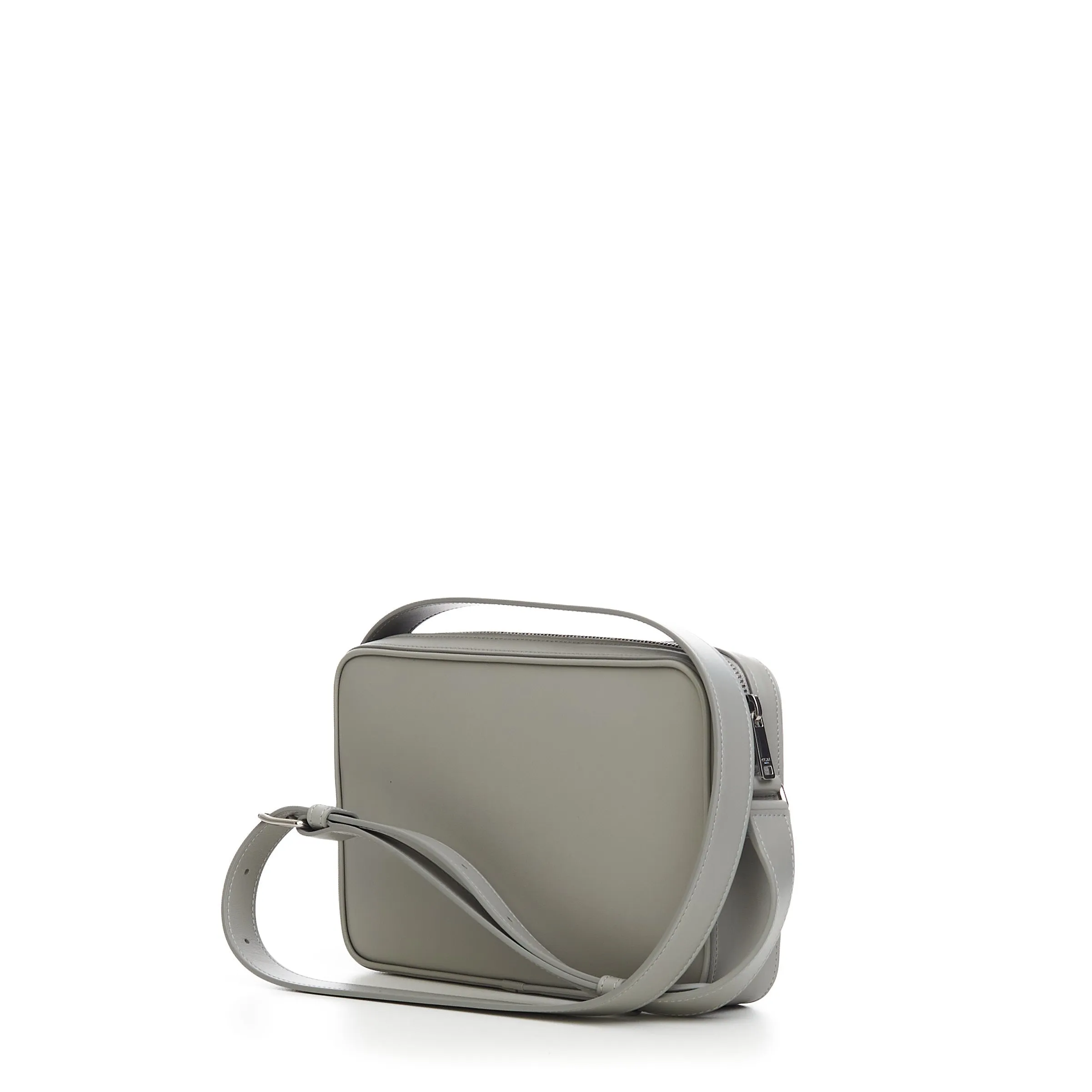 Medium Messenger Bag In Pale Grey Smooth Calfskin With Logo Print