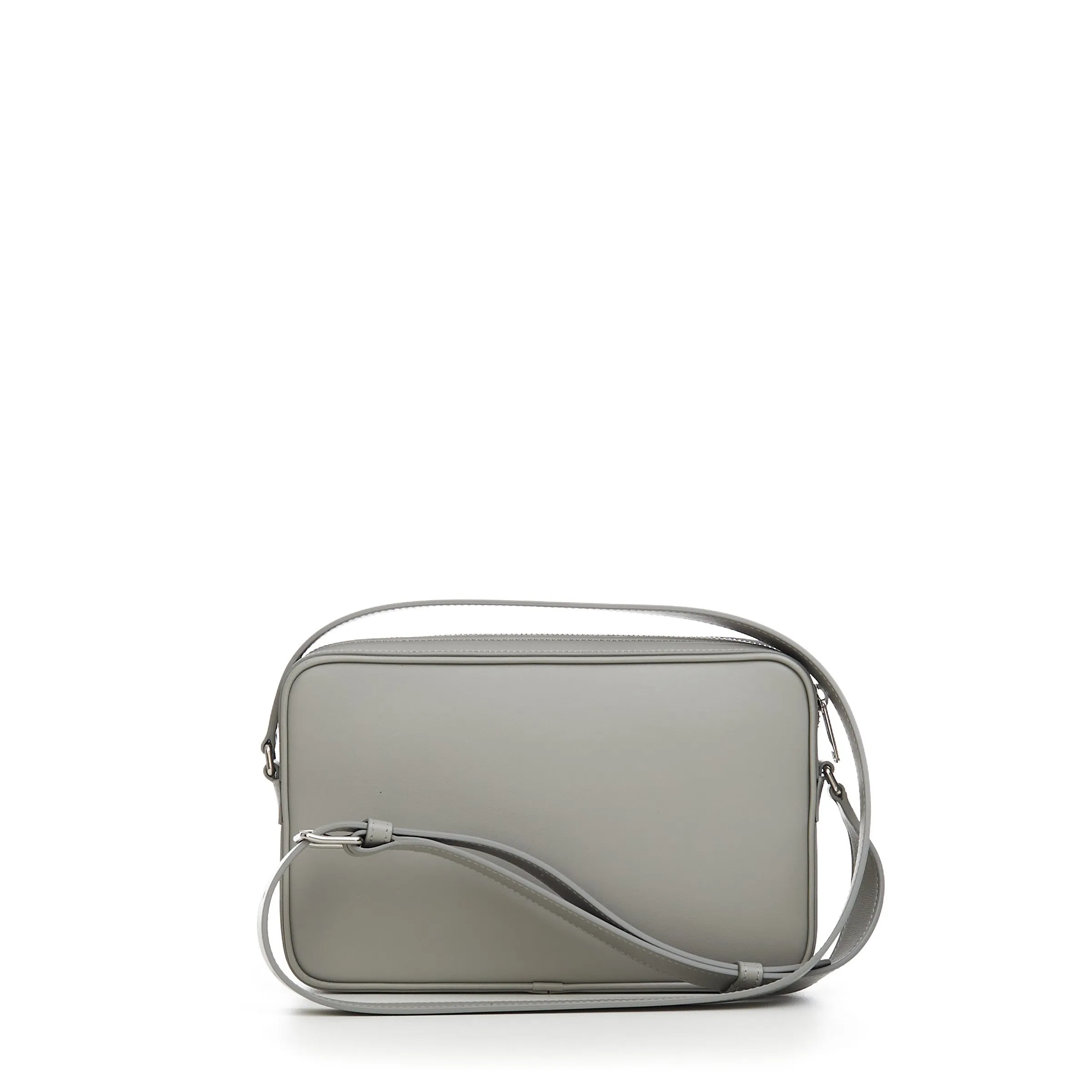 Medium Messenger Bag In Pale Grey Smooth Calfskin With Logo Print