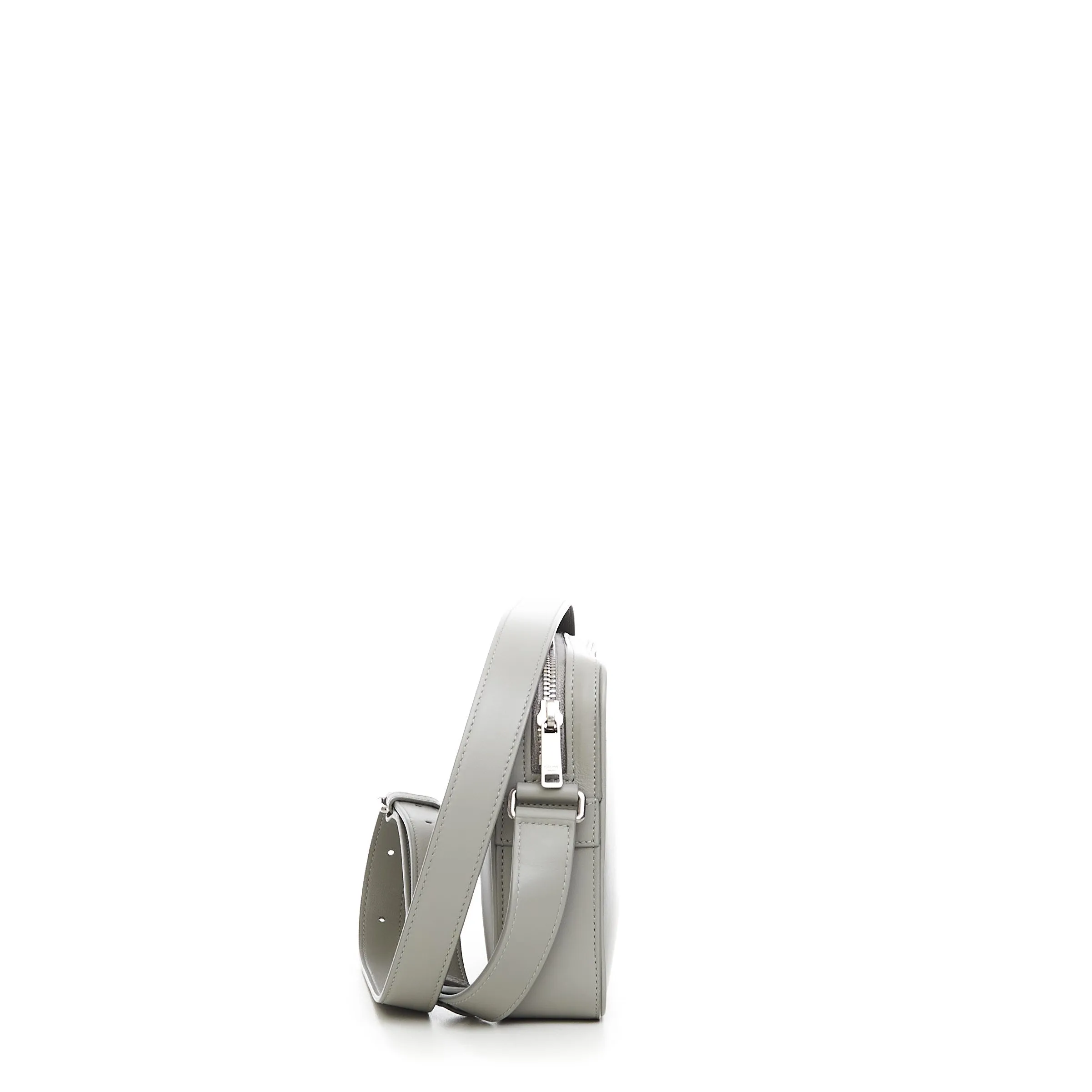 Medium Messenger Bag In Pale Grey Smooth Calfskin With Logo Print