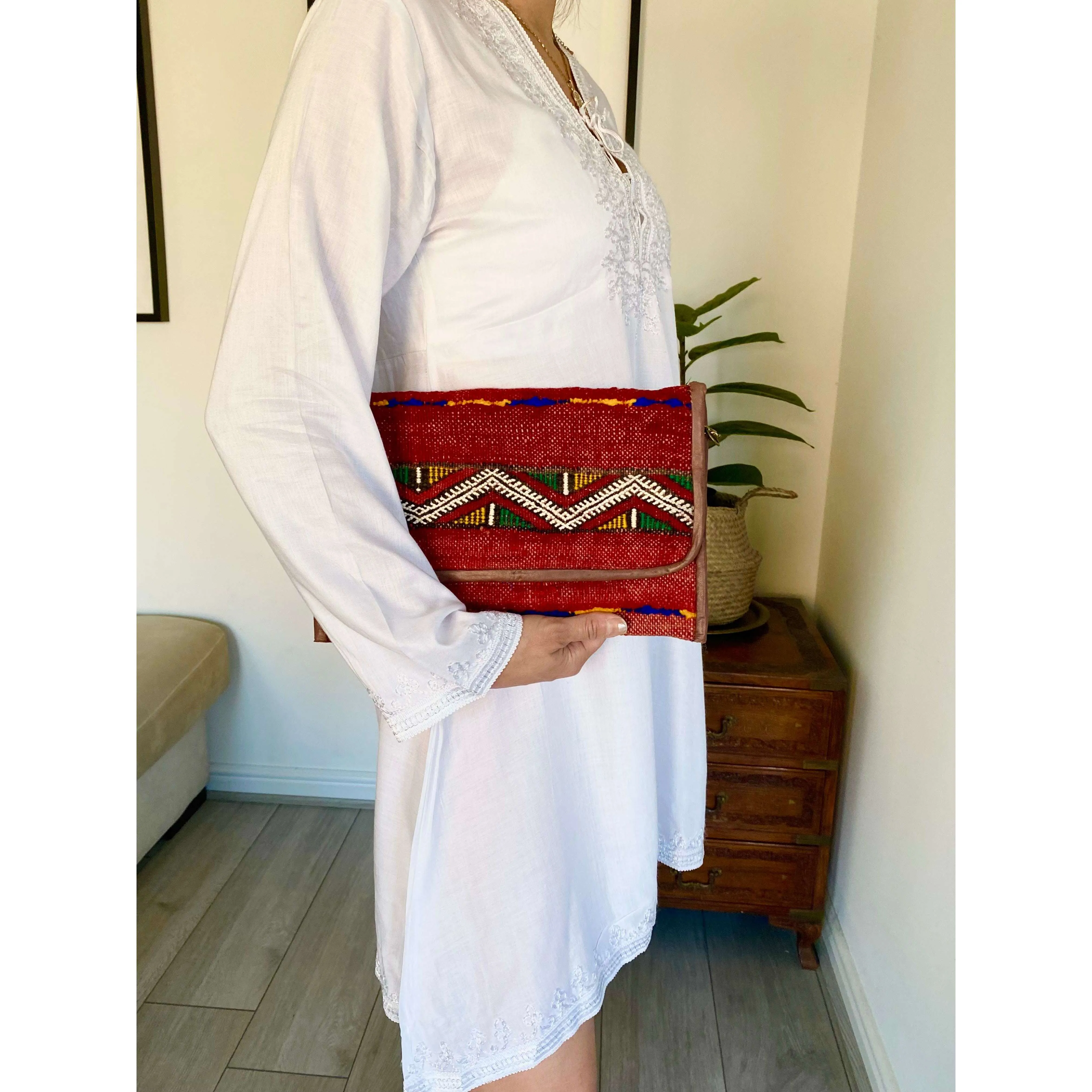 Moroccan Red Multi Colour Kilim Hand Clutch No.5