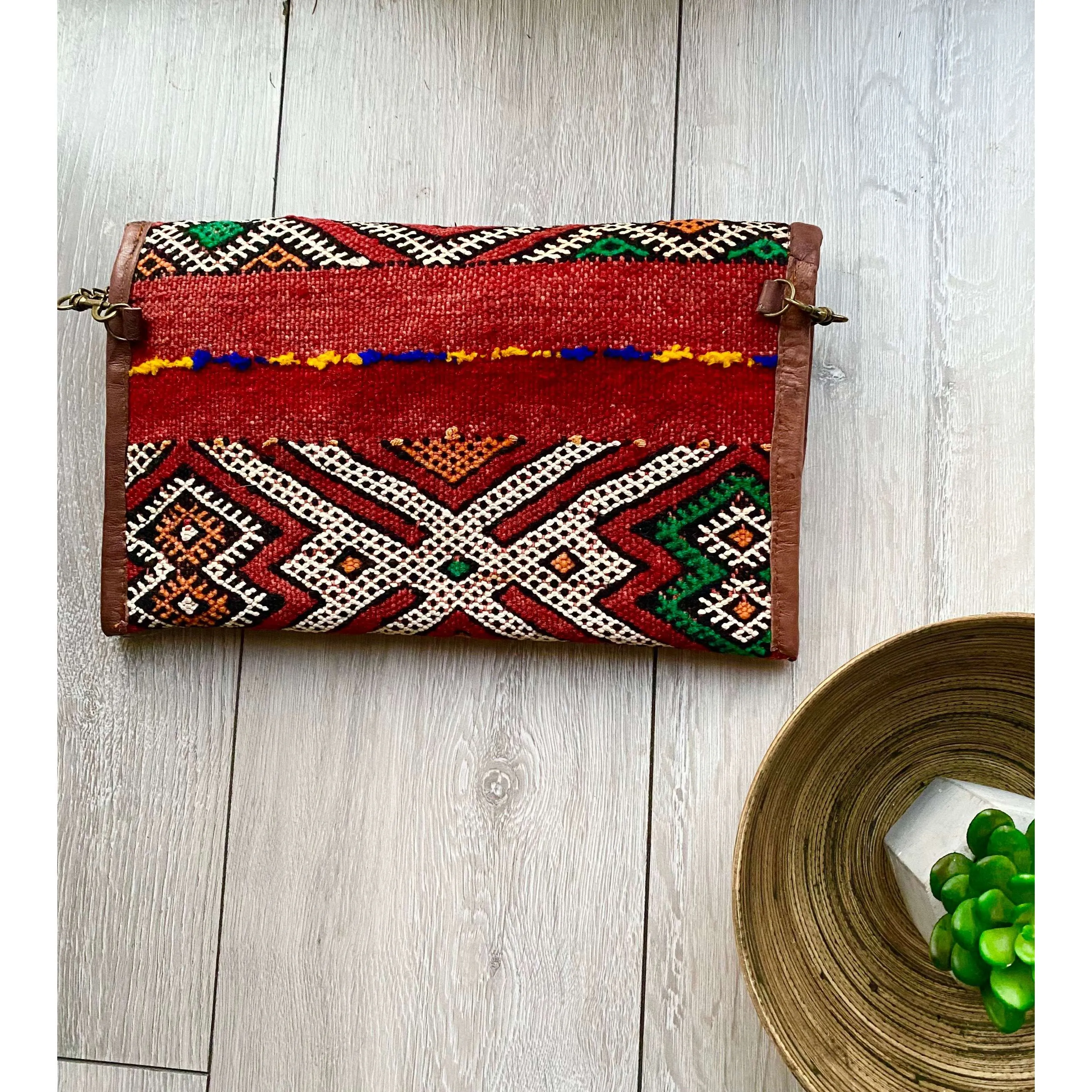 Moroccan Red Multi Colour Kilim Hand Clutch No.5