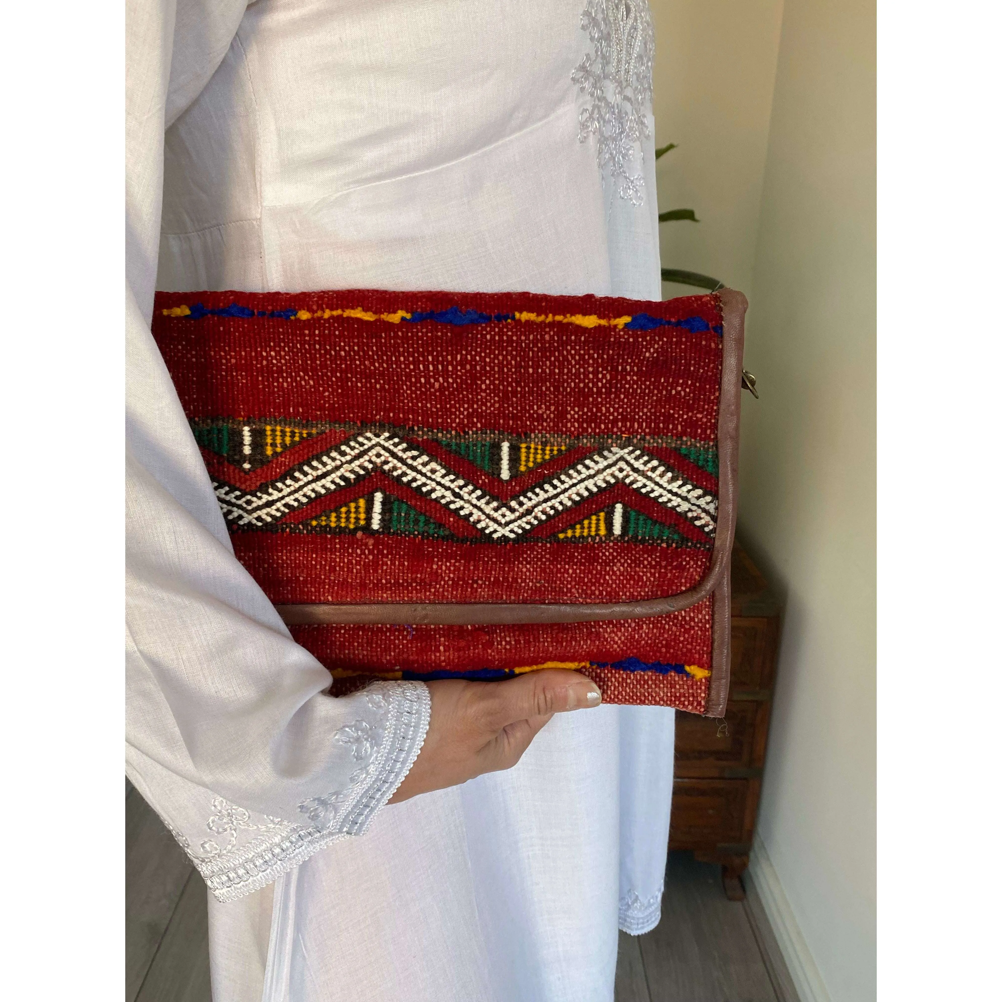 Moroccan Red Multi Colour Kilim Hand Clutch No.5