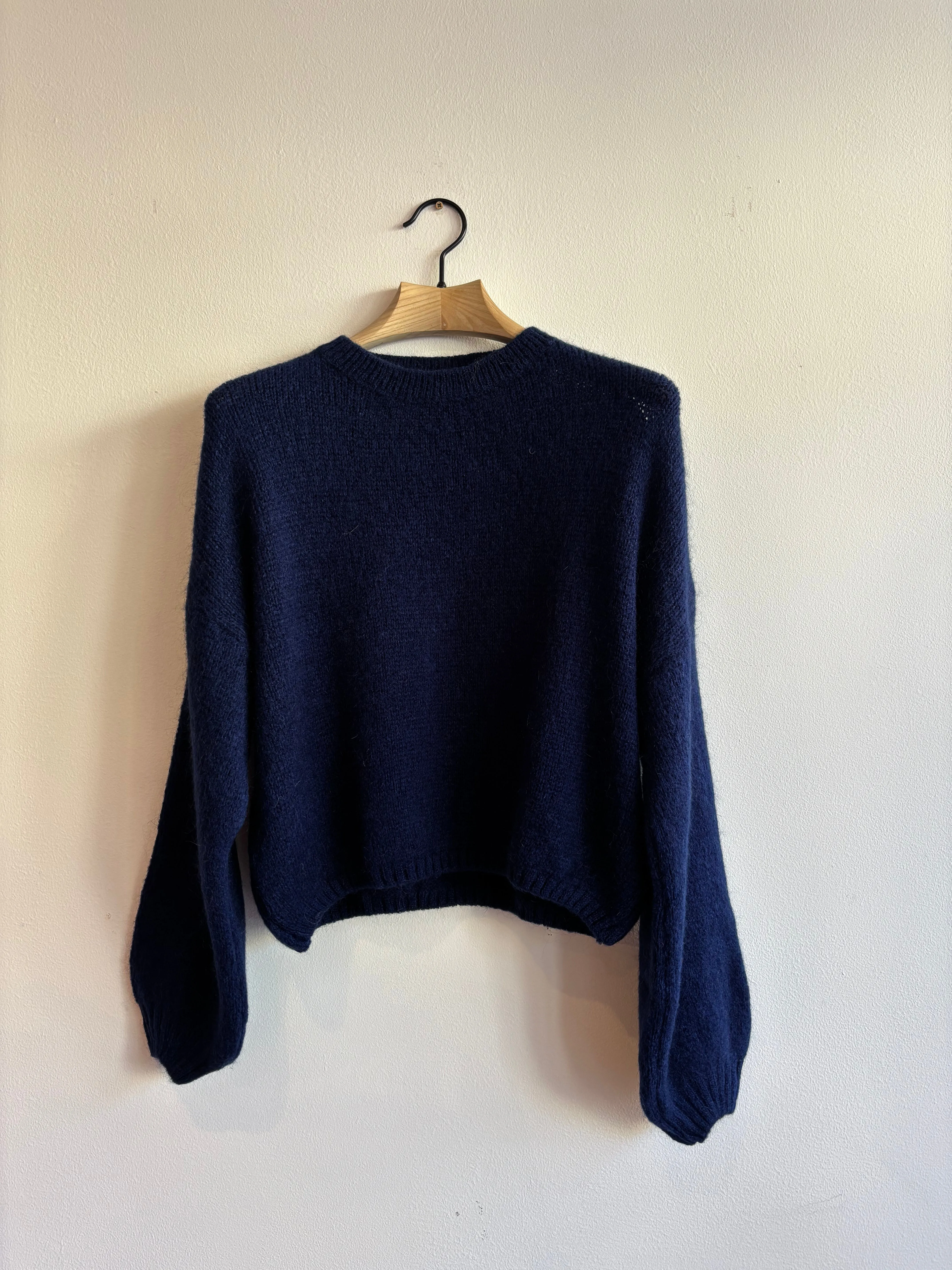 Navy Mohair Balloon Sleeve Jumper