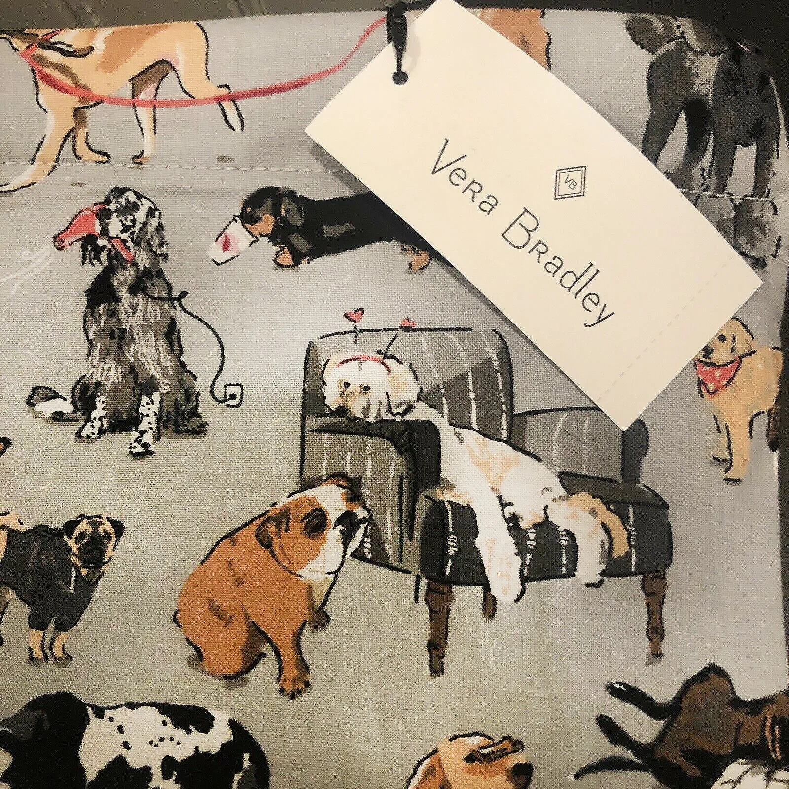 New BEST IN SHOW Vera Bradley Ditty Bag Drawstring Plastic Lined Tote dogs NWT