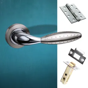 Oran Mediterranean Fire Lever On Rose Satin Nickel Polished Chrome Combo Handle Pack