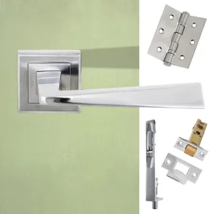 Rebated Double Door Pack California Status Lever on Square Rose Satin Chrome Combo Handle & Accessory Pack