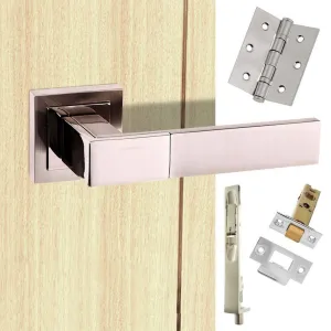 Rebated Double Door Pack Senza Pari Casalli Lever on Square Rose Satin Nickel/Polished Nickel Combo Handle & Accessory Pack