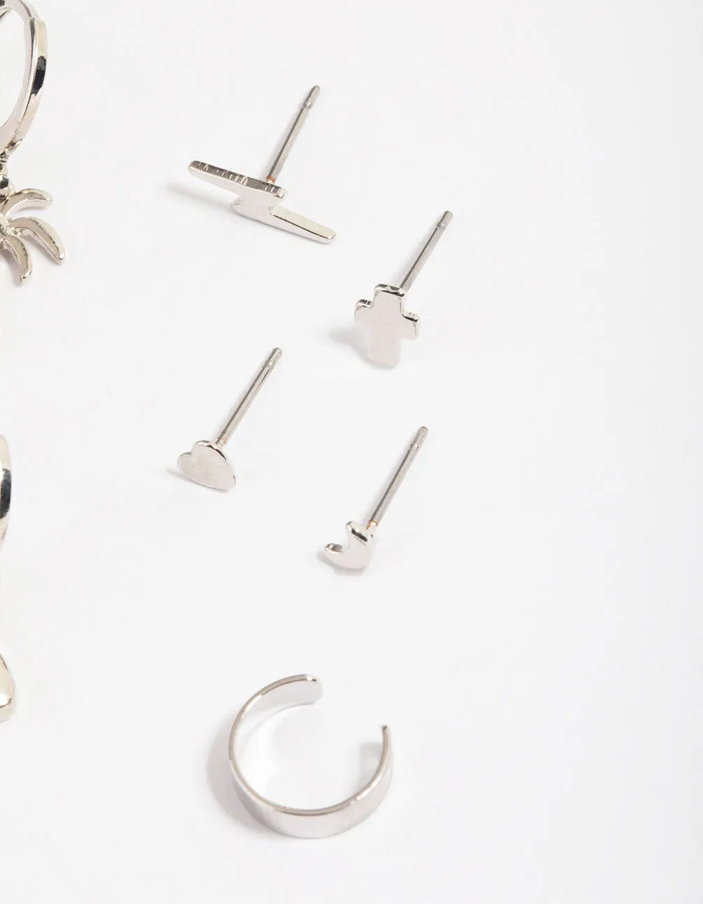 Rhodium Mixed Snake Stack Earrings