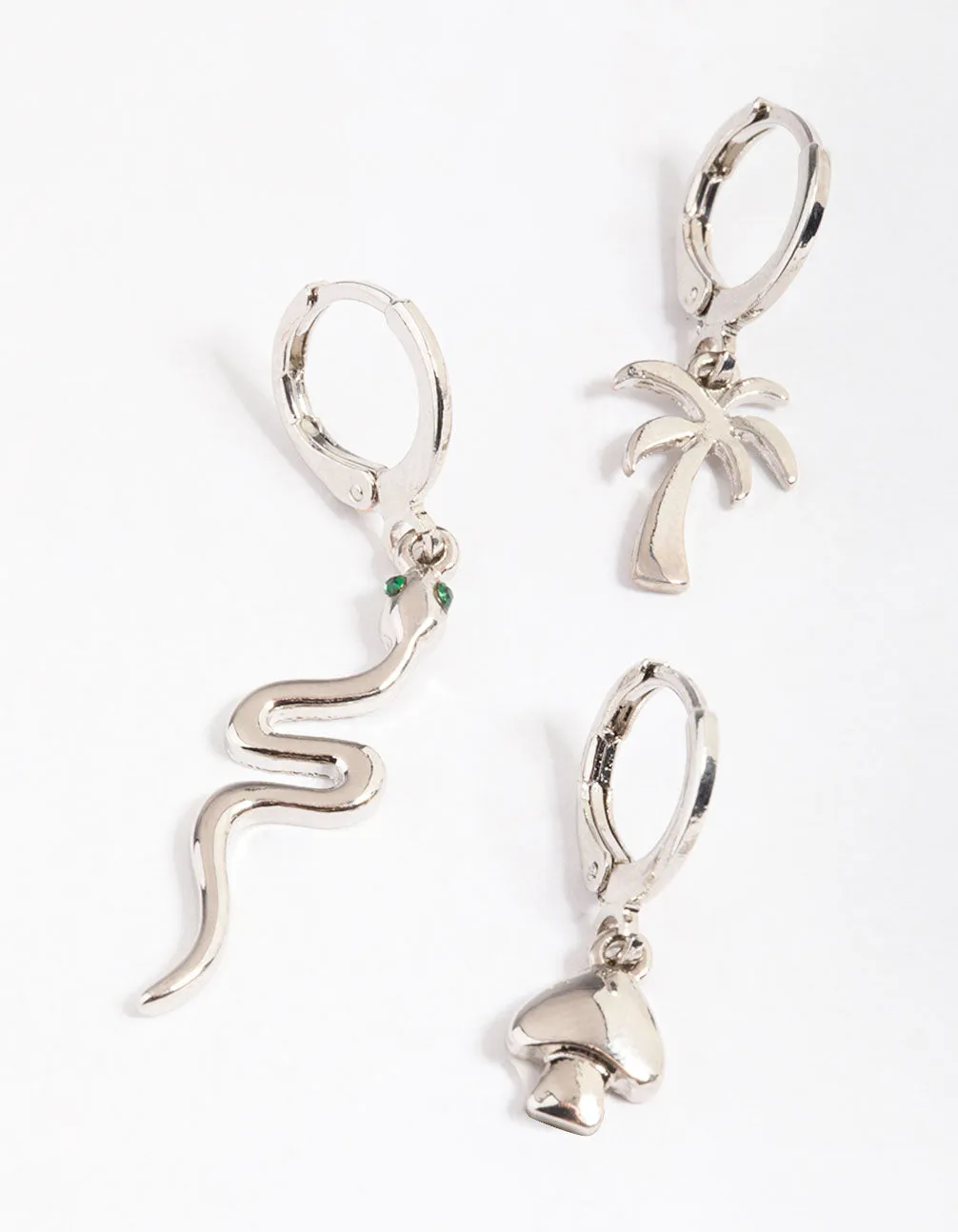 Rhodium Mixed Snake Stack Earrings