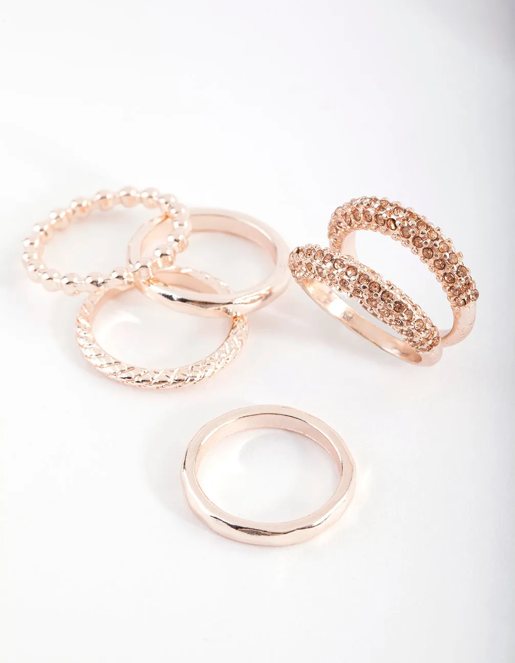 Rose Gold Diamante Ring Stack 6 Pack