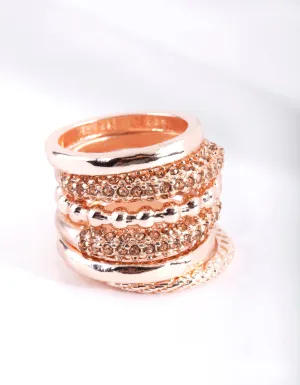 Rose Gold Diamante Ring Stack 6 Pack