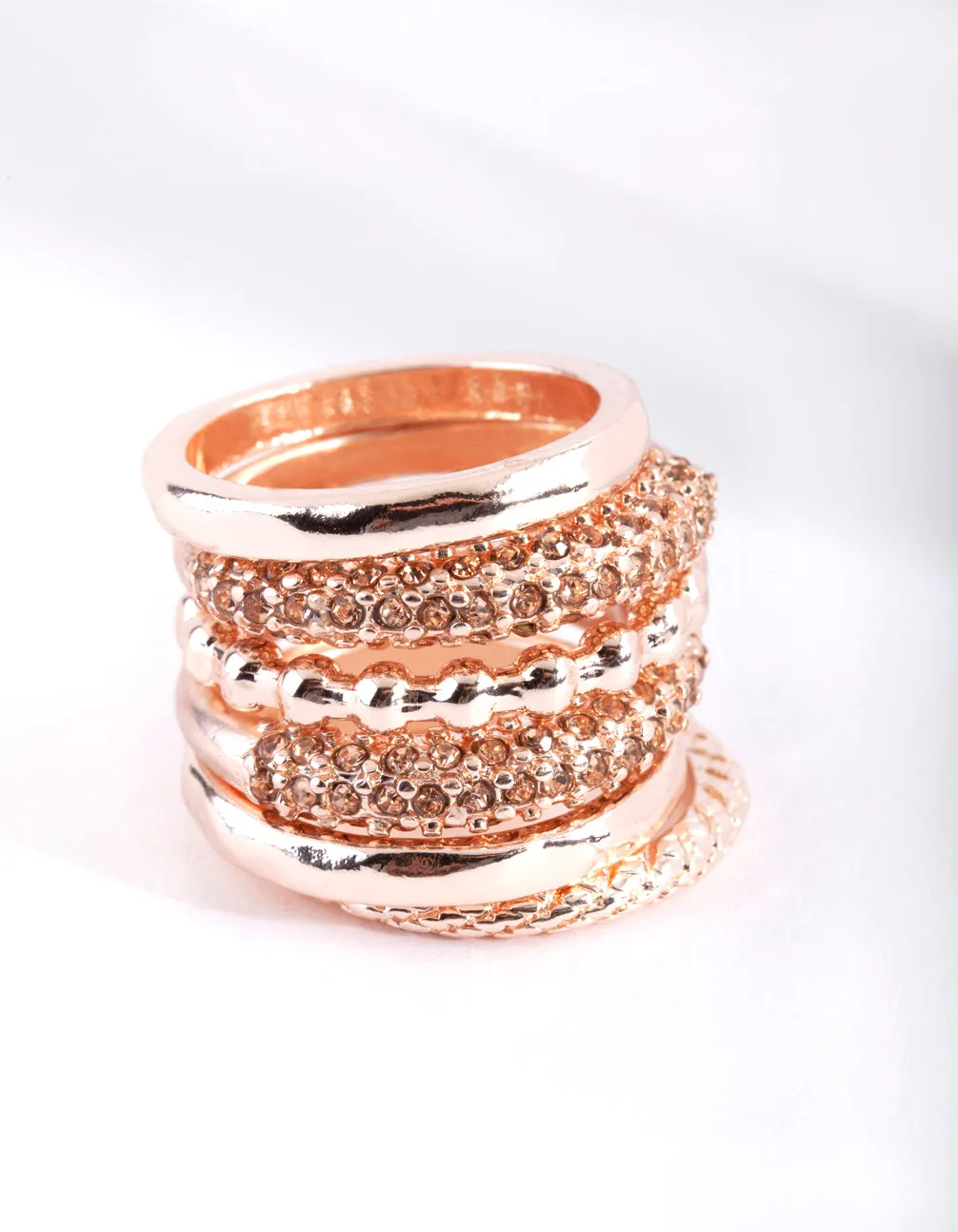 Rose Gold Diamante Ring Stack 6 Pack