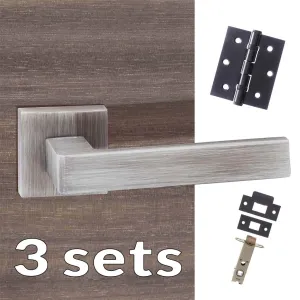 Three Pack Asti Forme Designer Lever on Minimal Square Rose Urban Graphite Combo Handle Pack