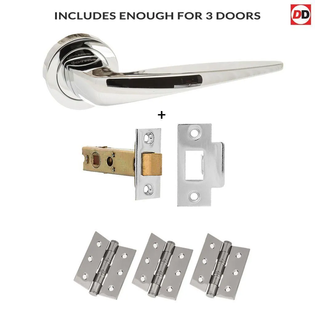 Three Pack Foglia Forme Designer Lever on Minimal Square Rose Polished Chrome Combo Handle Pack