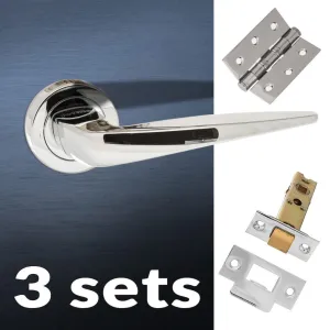 Three Pack Foglia Forme Designer Lever on Minimal Square Rose Polished Chrome Combo Handle Pack
