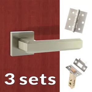 Three Pack Forme Alila Designer Lever on Minimal Square Rose Satin Nickel Combo Handle Pack