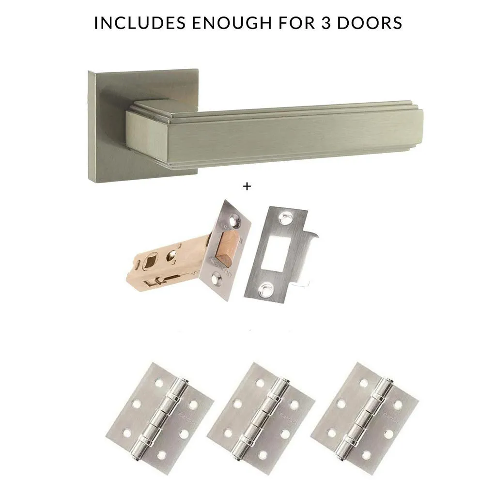 Three Pack Forme Alila Designer Lever on Minimal Square Rose Satin Nickel Combo Handle Pack