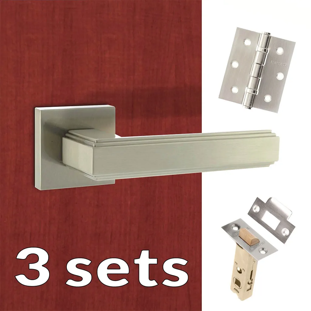 Three Pack Forme Alila Designer Lever on Minimal Square Rose Satin Nickel Combo Handle Pack