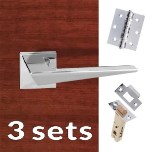 Three Pack Forme Naxos Designer Lever on Minimal Square Rose Polished Chrome Combo Handle Pack