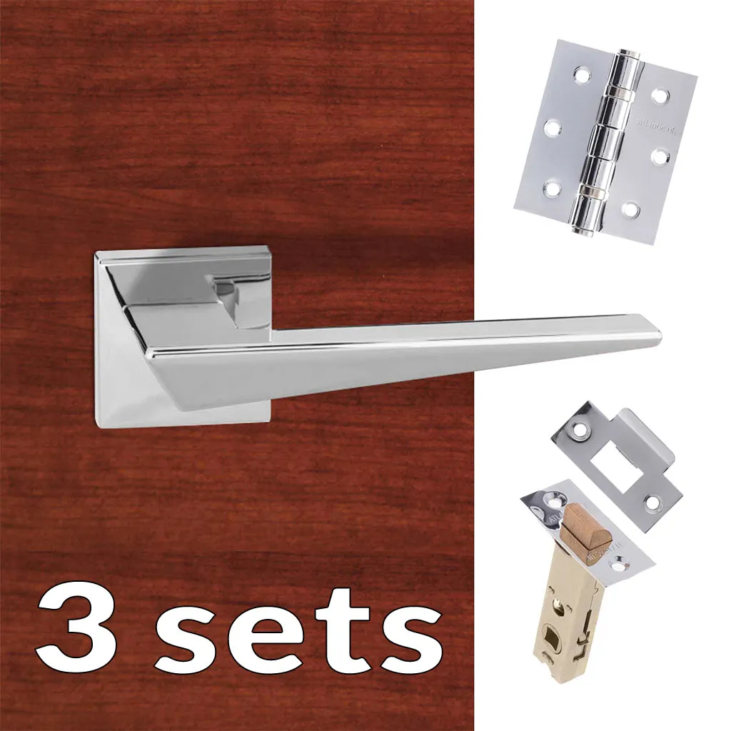 Three Pack Forme Naxos Designer Lever on Minimal Square Rose Polished Chrome Combo Handle Pack