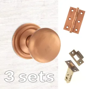 Three Pack Harrogate Mushroom Old English Mortice Knob Urban Satin Copper Combo Handle Pack