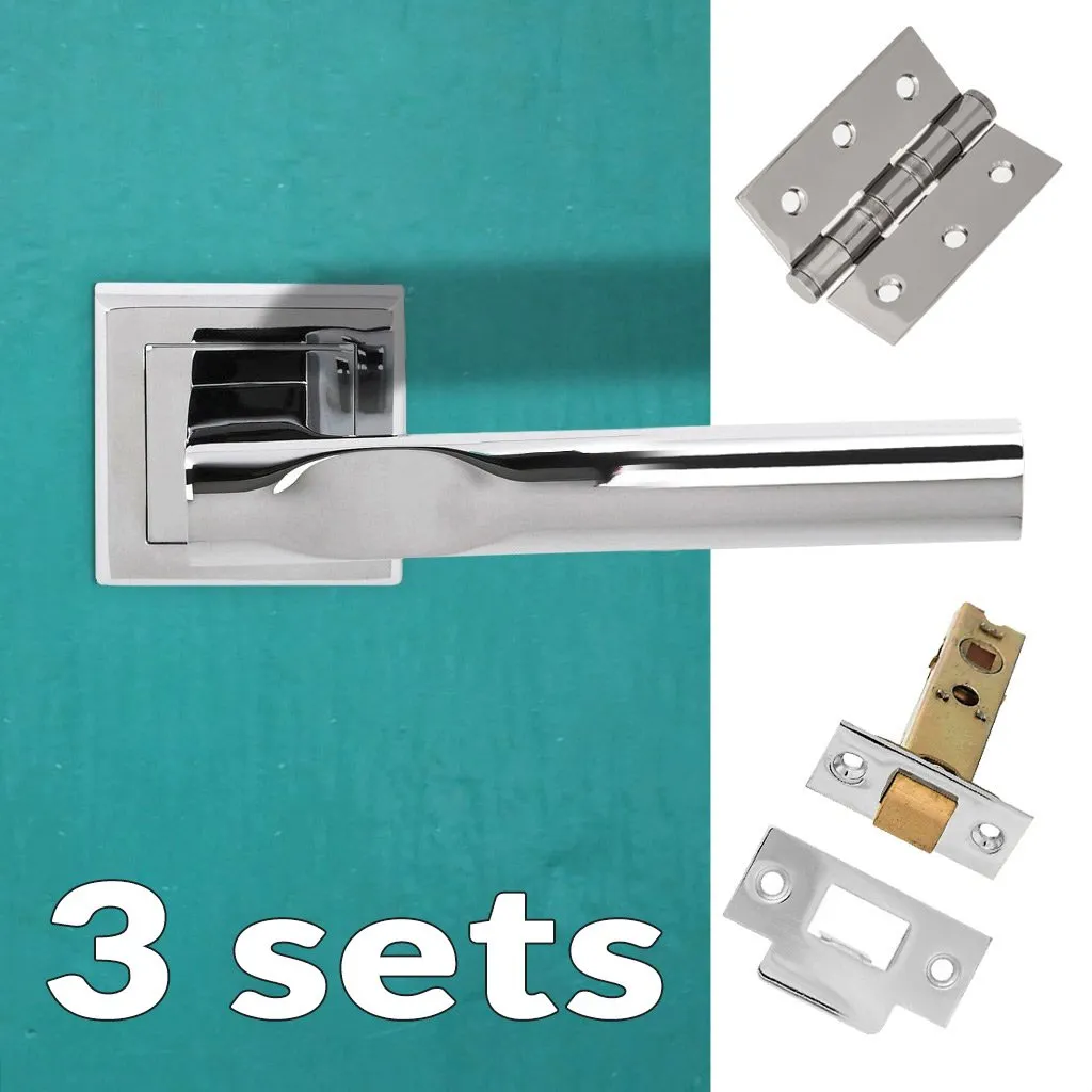 Three Pack Kansas Status Lever on Square Rose Polished Chrome Combo Handle Pack