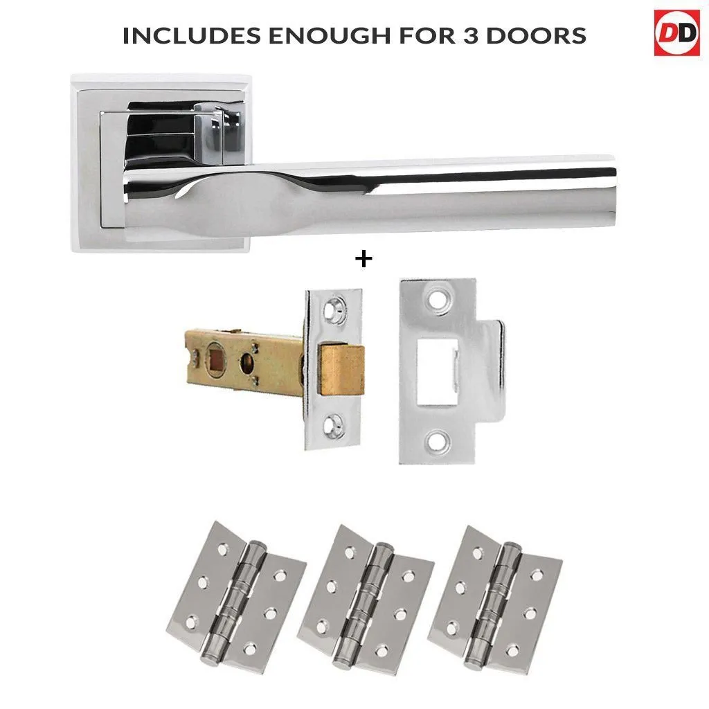 Three Pack Kansas Status Lever on Square Rose Polished Chrome Combo Handle Pack