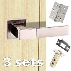 Three Pack Senza Pari Casalli Lever on Square Rose Satin Nickel/Polished Nickel Combo Handle Pack