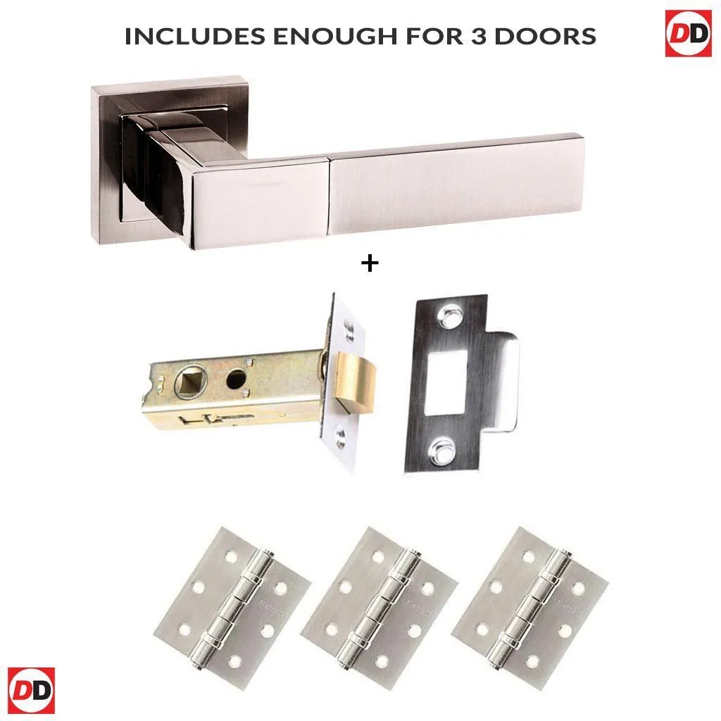 Three Pack Senza Pari Casalli Lever on Square Rose Satin Nickel/Polished Nickel Combo Handle Pack