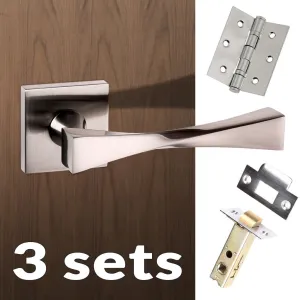 Three Pack Senza Pari Guido Lever on Flush Rose Satin Nickel Combo Handle Pack