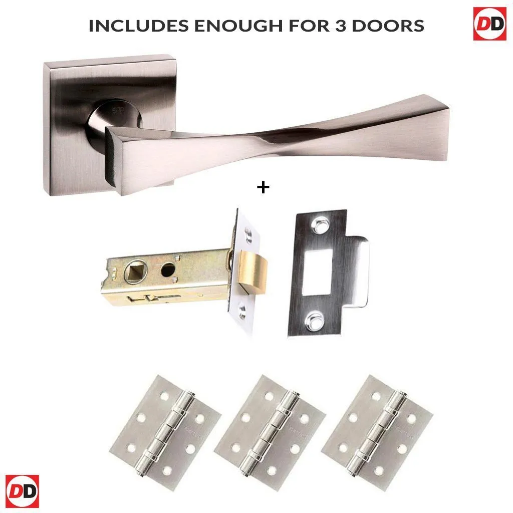 Three Pack Senza Pari Guido Lever on Flush Rose Satin Nickel Combo Handle Pack