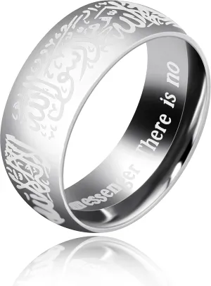 Uloveido Muslim Mohammad Arabic Letter Shahada Rings Gold Color Stainless Steel 8mm Wide Band Religious Allah Rings for Men and Women Y543
