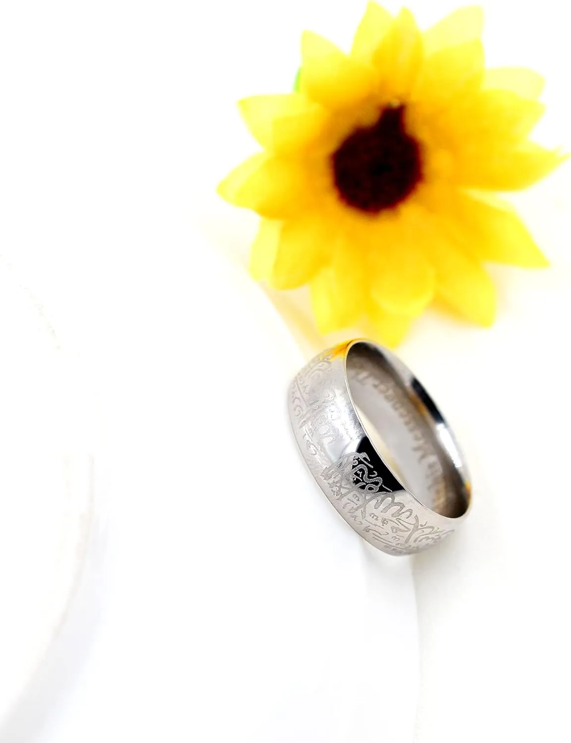 Uloveido Muslim Mohammad Arabic Letter Shahada Rings Gold Color Stainless Steel 8mm Wide Band Religious Allah Rings for Men and Women Y543