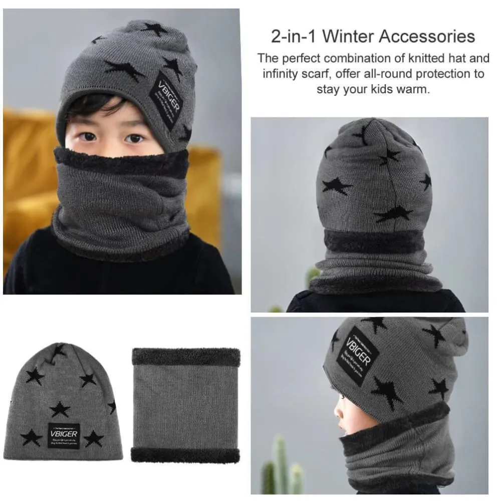 Vbiger Kids Winter Knitted Hat And Infinity Scarf Set 2 Pieces Warm Winter Knitted Set