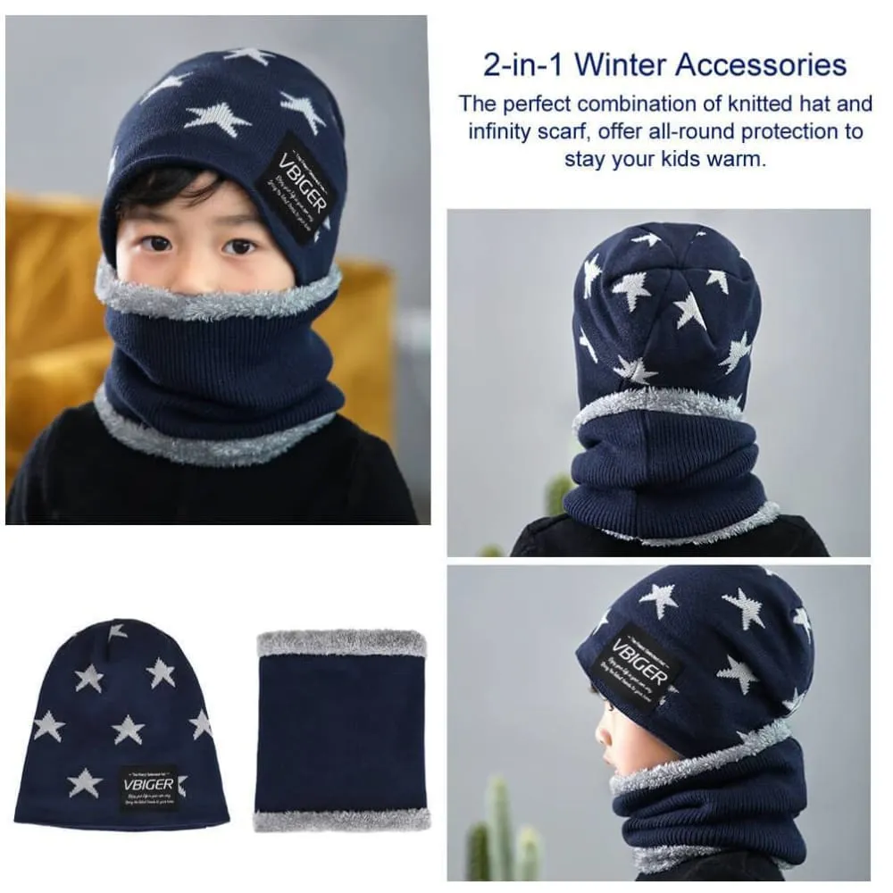 Vbiger Kids Winter Knitted Hat And Infinity Scarf Set 2 Pieces Warm Winter Knitted Set